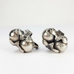Vintage Mexico Sterling Silver 925 Screw Back Earrings Balls and Leaves Design